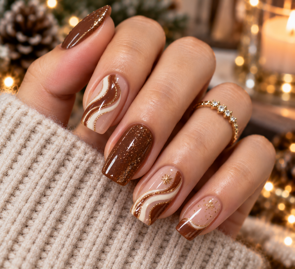 cosy festive chocolate swirl manicure