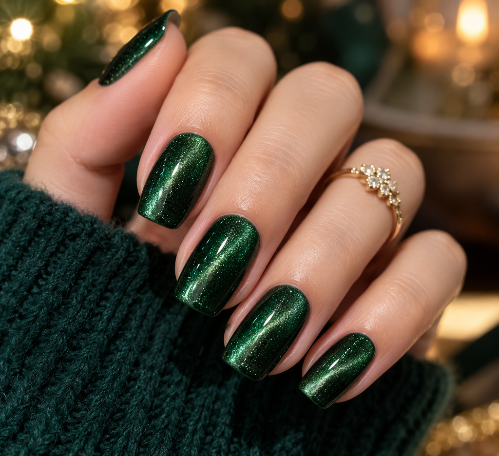 emerald velvet holiday manicure