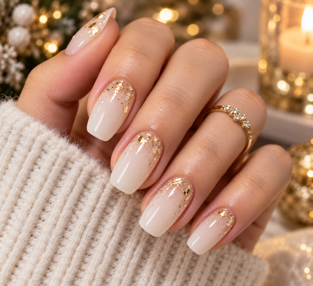 festive gold foil manicure